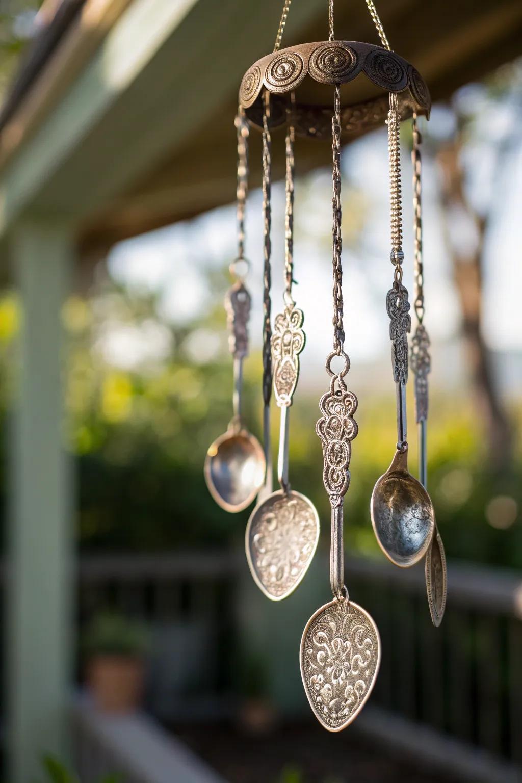 Transform old spoons into a charming wind chime for your garden paradise.
