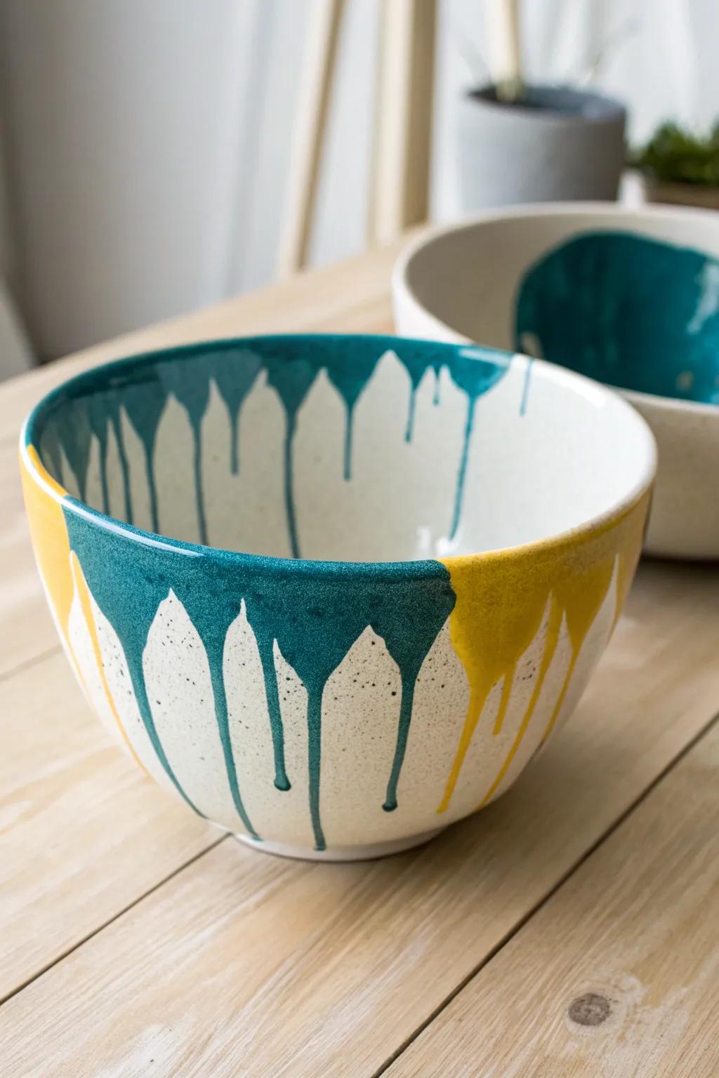 Unleash your artistic flair with the arresting cascading shade consequence on this artisanal bowl—where contemporary artistry encounters natural elegance.