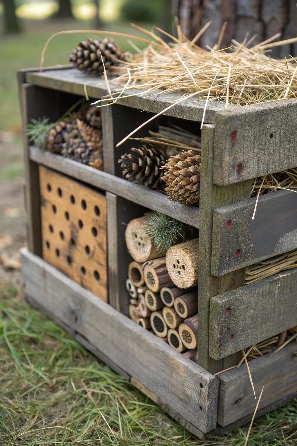 Elevate Your Terrain by Way of This Hand-Crafted Timber Stowage Bug Hotel, Where the Outdoors Meets Ingenuity.