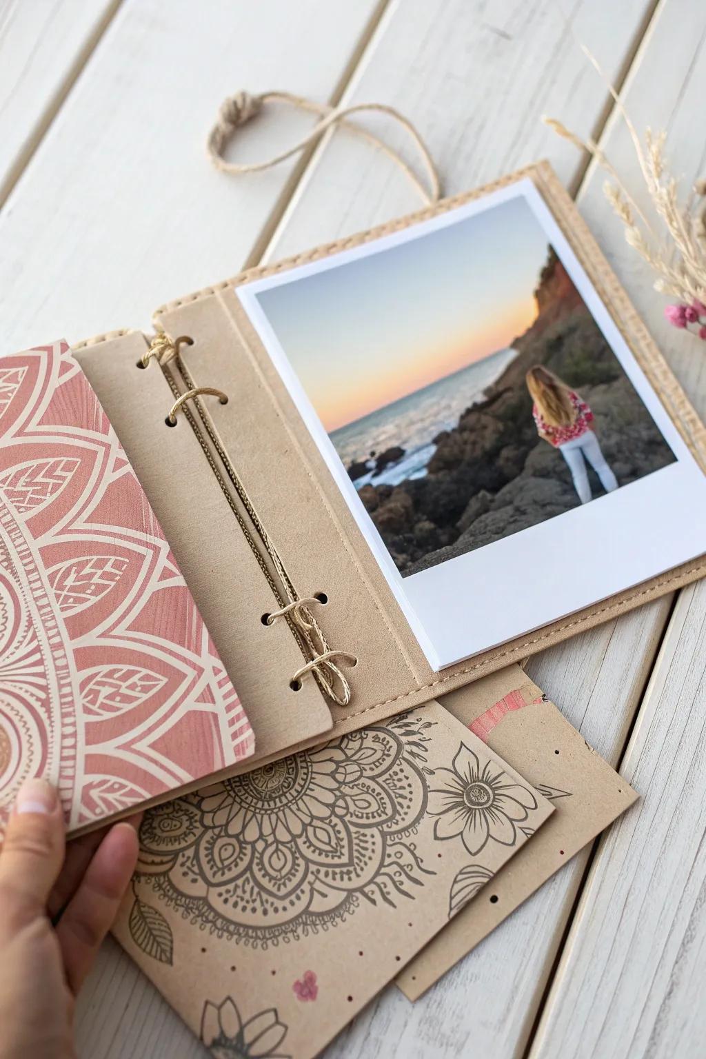 Discover hidden stories in every page with this elegant scrapbook idea.