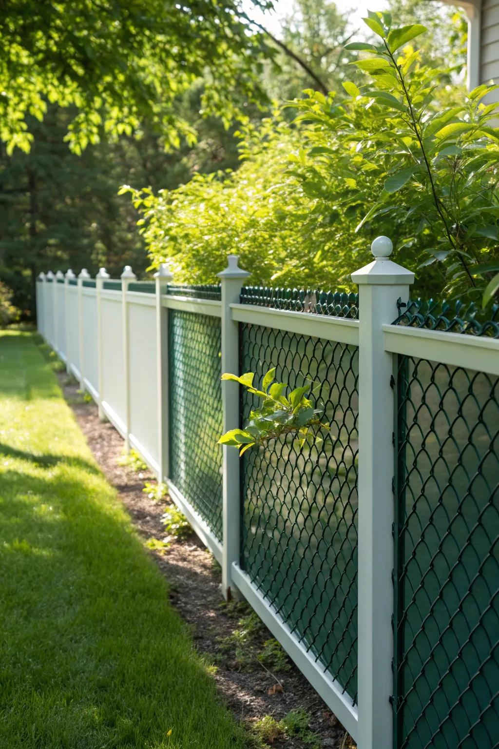 Elevate your garden with a stylish, plastic-coated chain-link fence that blends beauty with security.