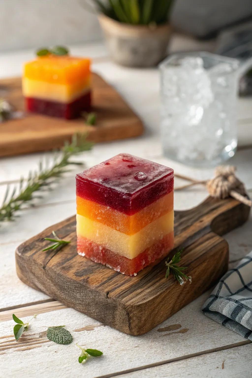 Elevate your holiday drinks with these stunning layered juice cubes—where simplicity meets a splash of color!