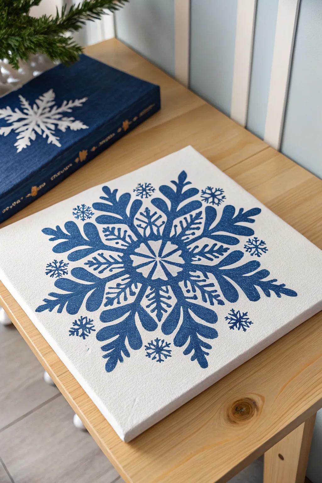 Unleash creativity with this stunning symmetrical snowflake painting, a perfect blend of bold colors and minimalist elegance. #CraftedWithLove