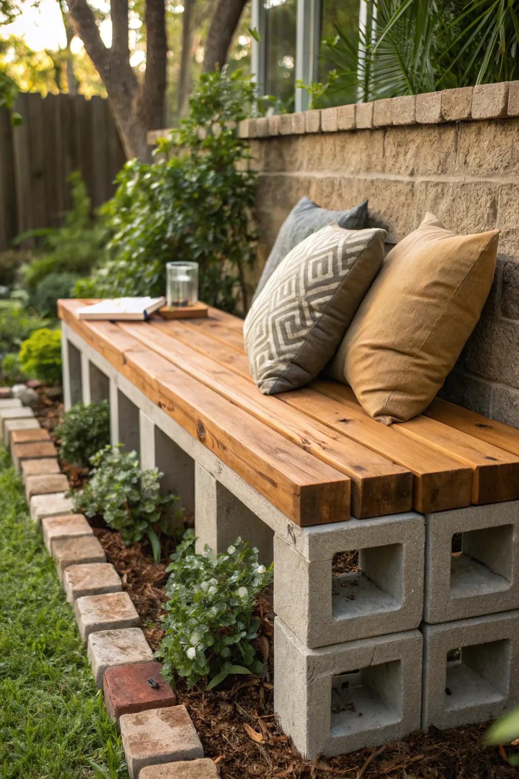 Revamp your garden with this DIY concrete block bench – where simplicity harmonizes with design.