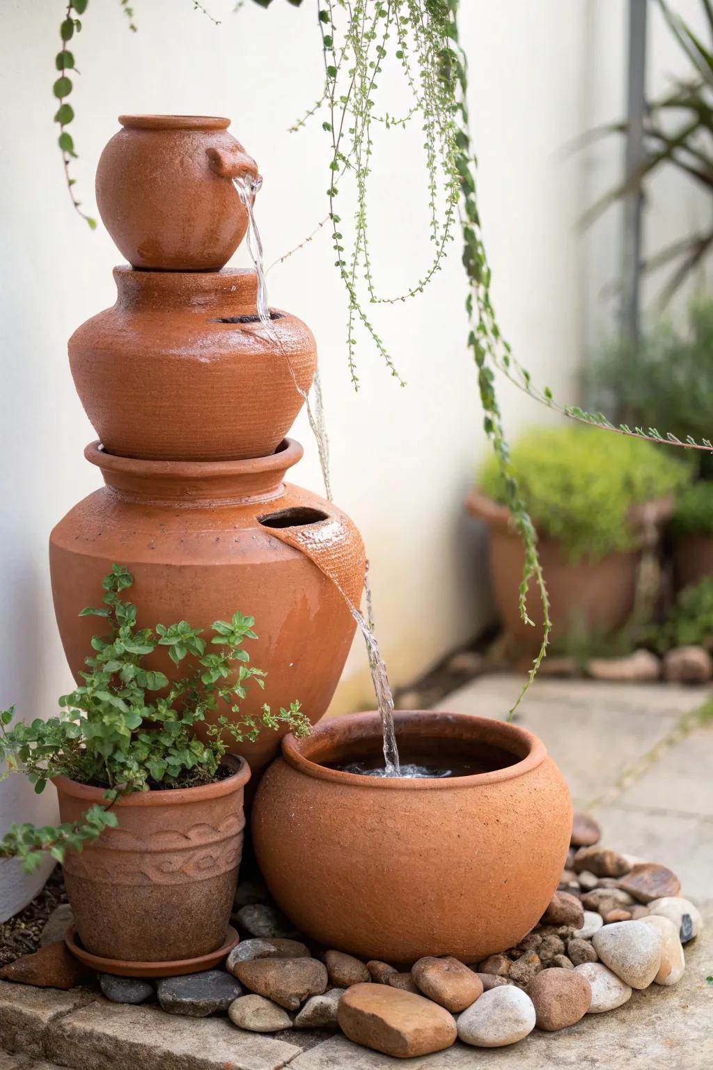 Embrace serenity through this minimalist earthenware container fountain, an impeccable conflation of craftsmanship and inherent splendor.