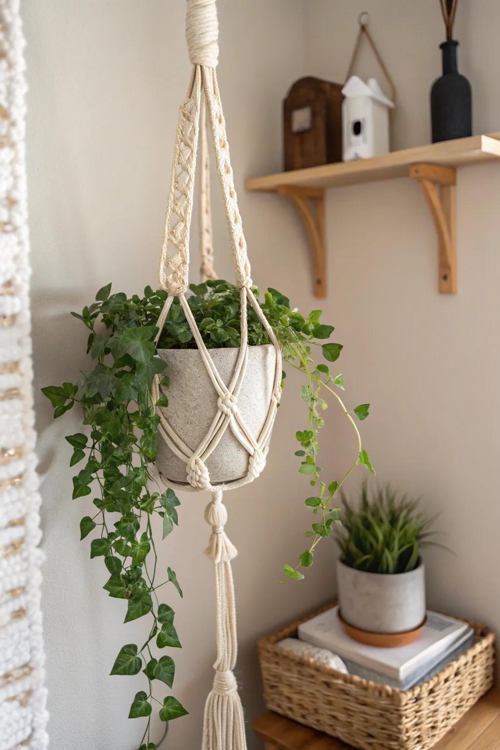 Elevate your space with the timeless charm of a macrame botanical support—where boho meets minimalism.