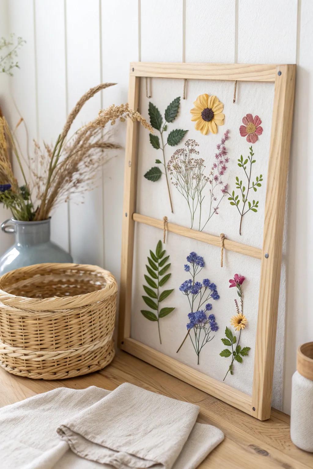 Incorporate a hint of the outdoors indoors through an exquisitely crafted notice board featuring compressed flora for a personal and vibrant showcase.