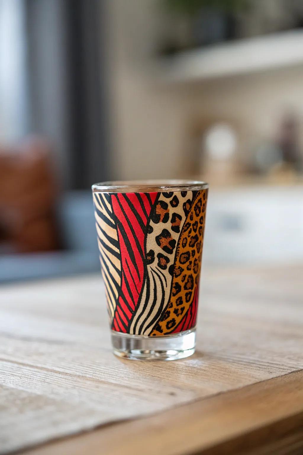 Unleash your untamed facet with this exquisitely crafted fauna print small glass, impeccable for appending an audacious nuance to your minimalist collection.