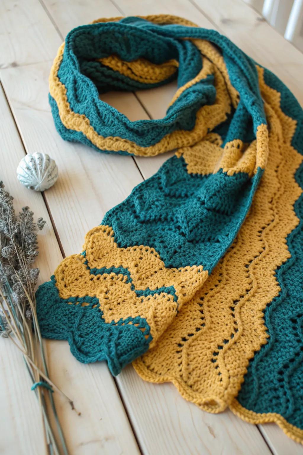 Step into elegance with this ripple-edged crochet scarf—where amazing style meets bold beauty.