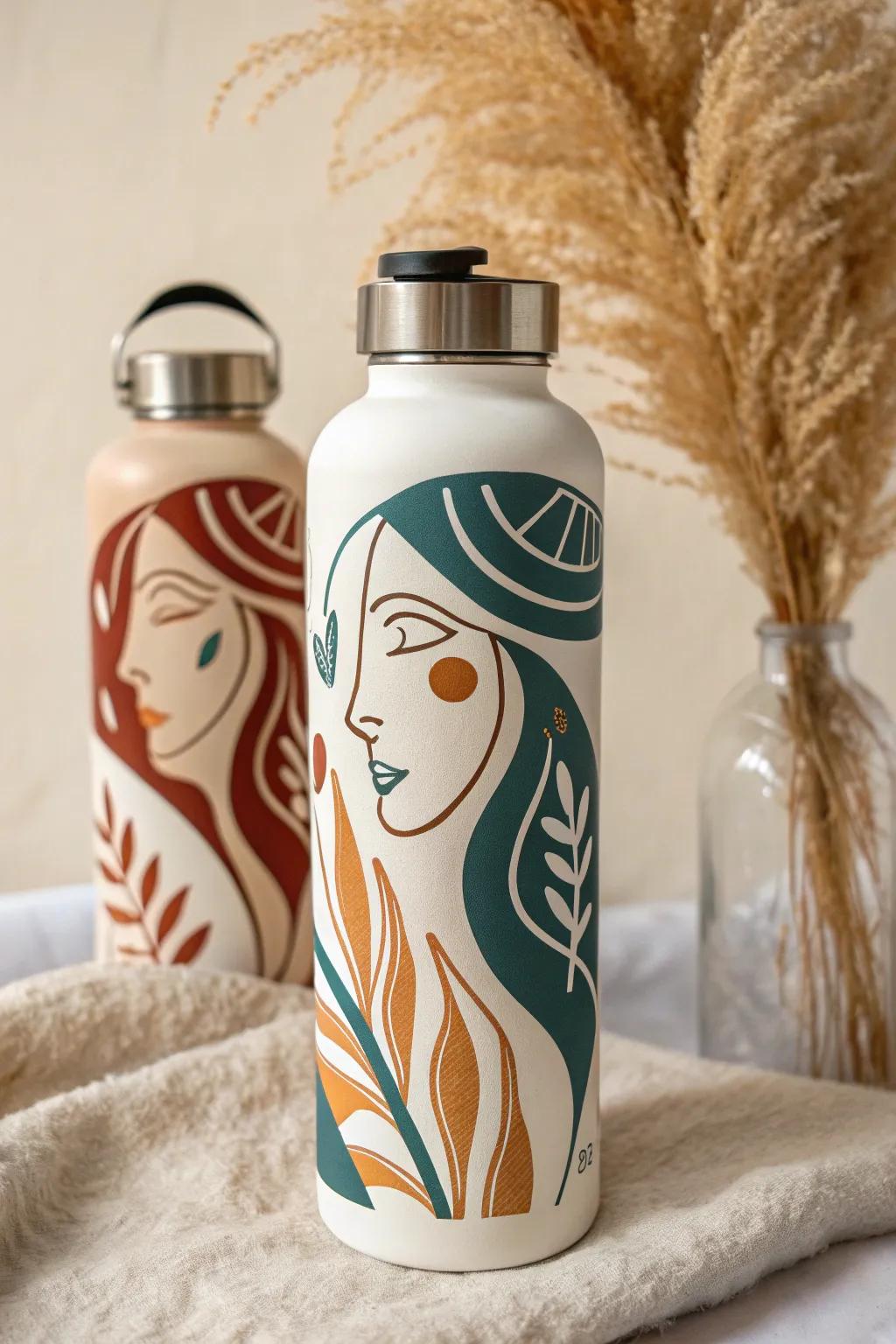 Elevate your hydration exercise through abstract countenance vinyl designs—where inventiveness converges with simplicity. #BohoScandi #ArtisticHydration