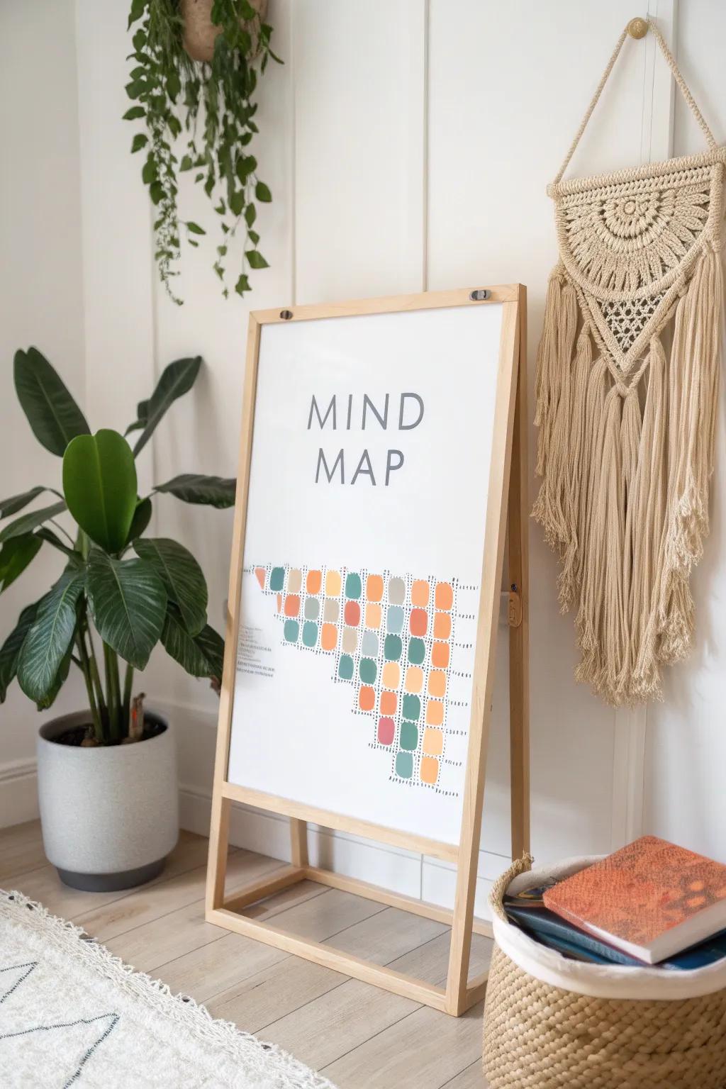 Unleash your creativity with a beautifully organized mind map on a stylish whiteboard, where simplicity meets vibrant inspiration.