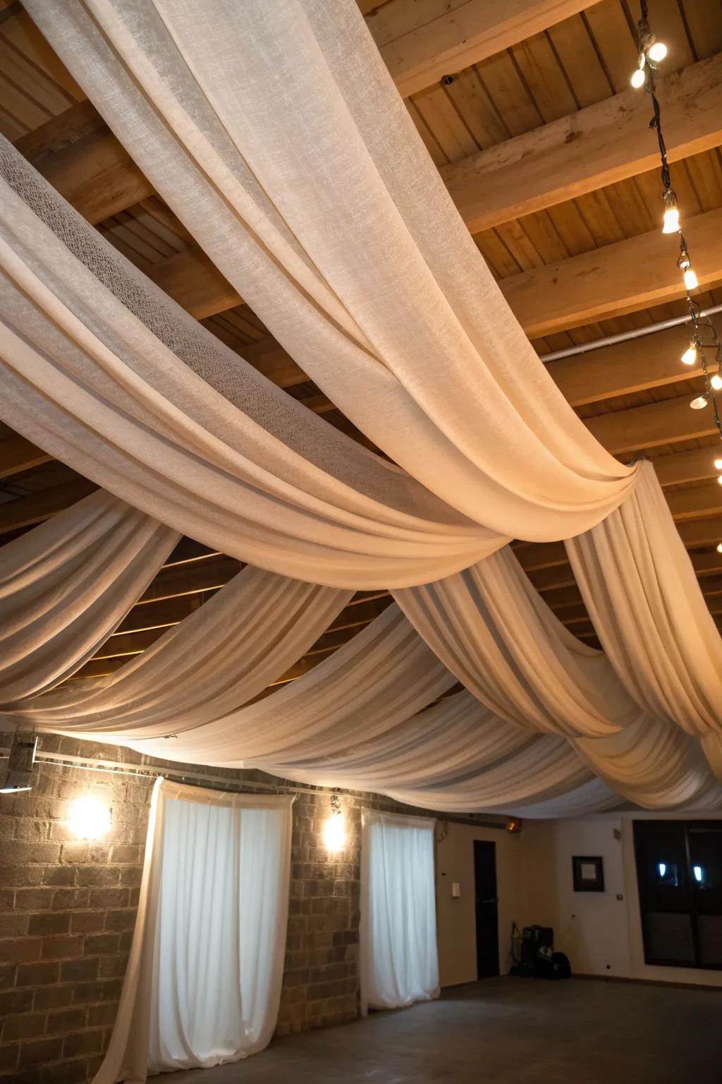 Transform your basement with the beauty of fabric panels for a hint of softness and style.