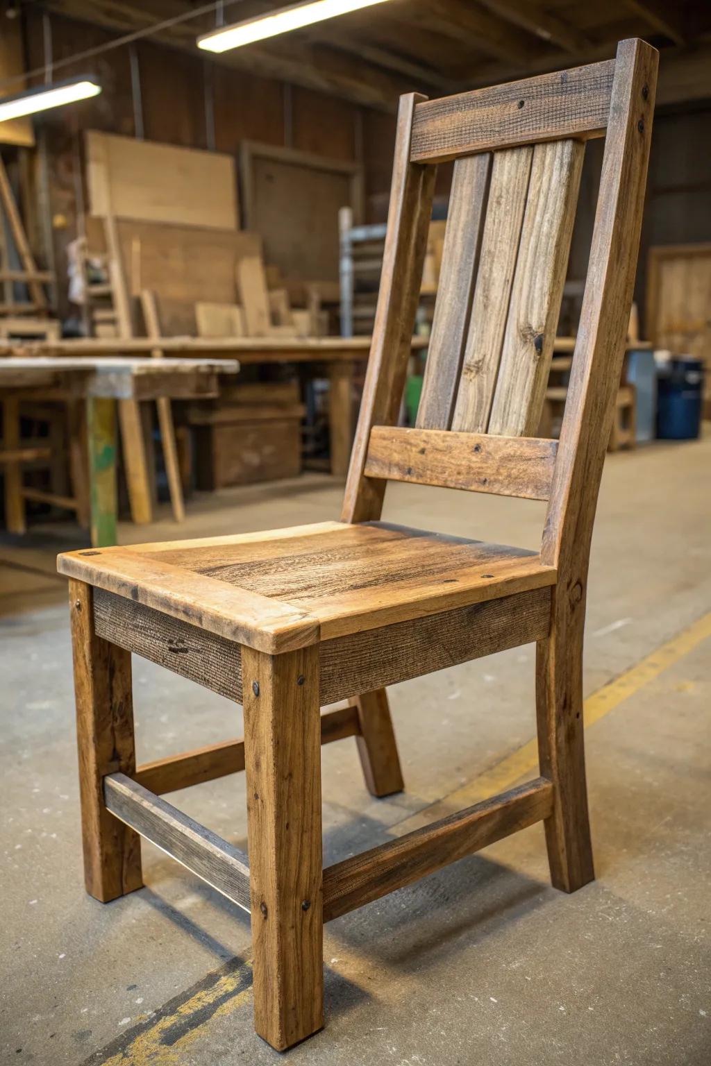 Savor the ageless charm of artistry with this timber panel rustic chair.