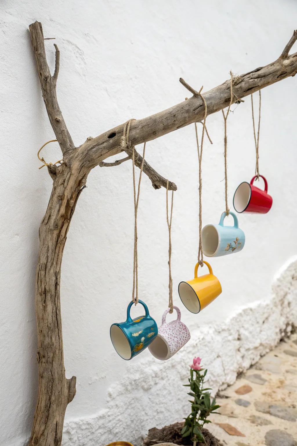 Elegantly display your favorite mugs with this do-it-yourself arbor limb hanger – where nature meets minimalist design.