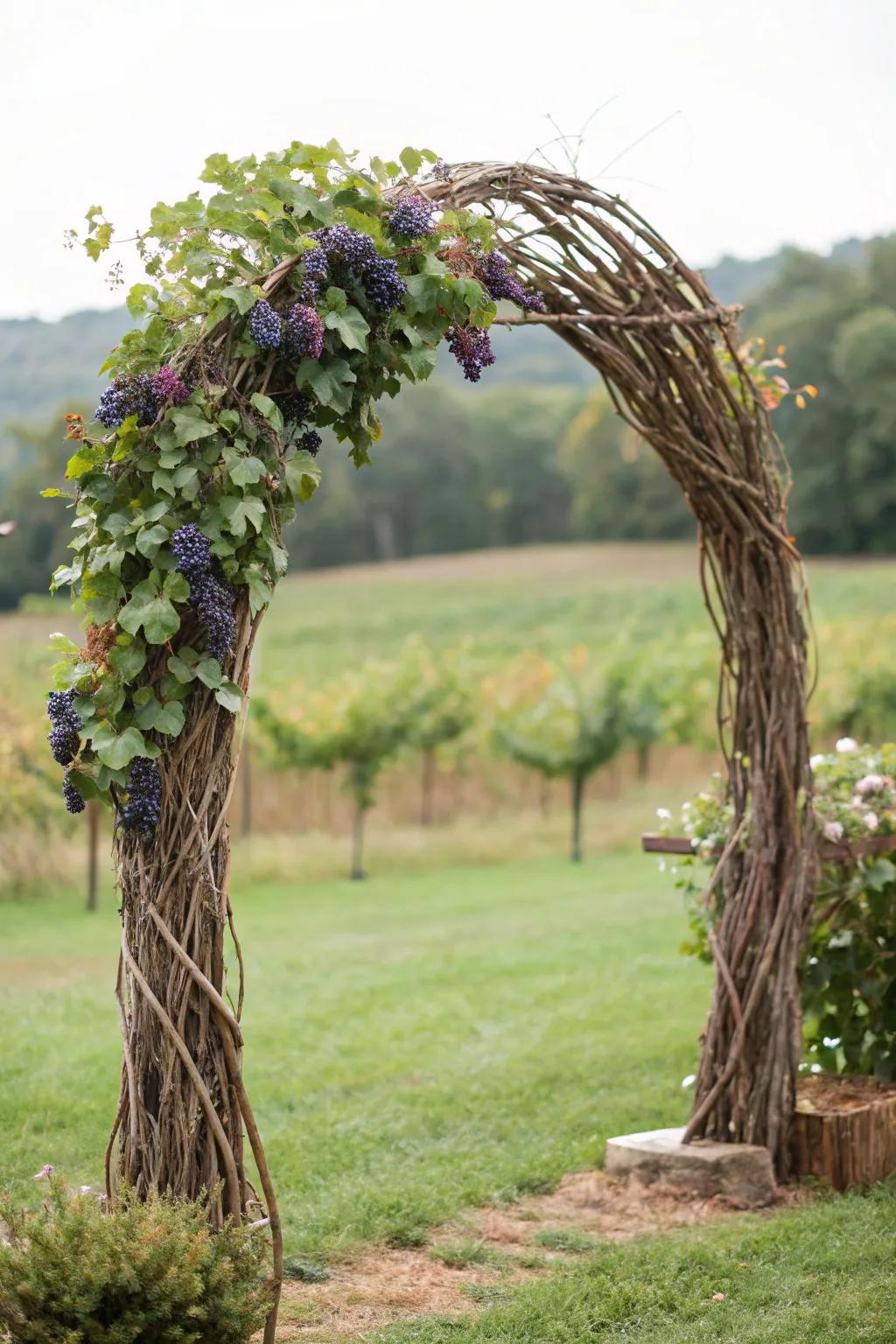Embrace nature's elegance with a vines arch—where beauty meets bounty.