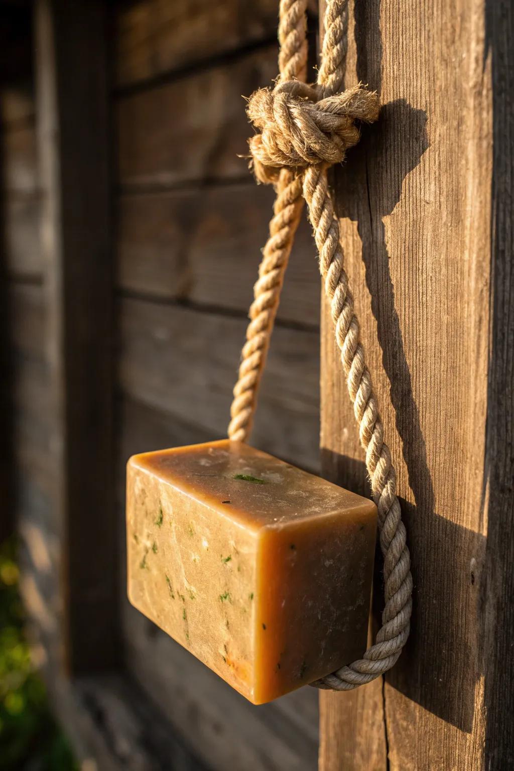 Artistry converges with practicality: Intensify your ablution encounter through this handmade cleansing bar on a cord.
