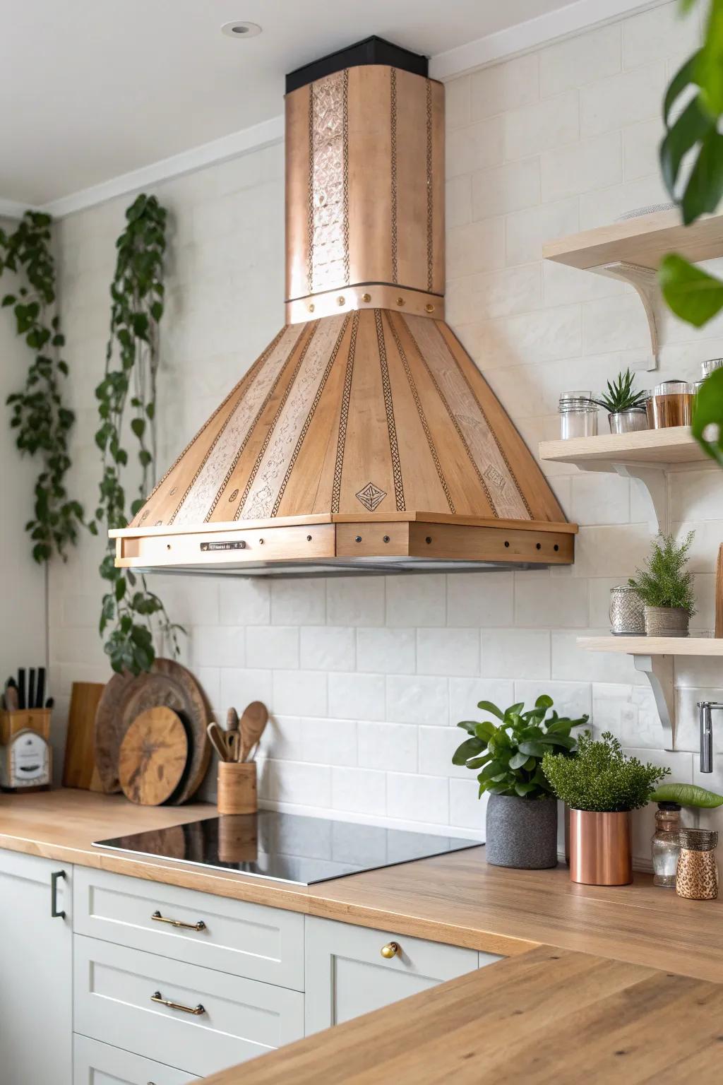Elevate your kitchen aesthetic with a chic DIY range hood cover showcasing luxurious copper accents. #MinimalistBoho #KitchenInspiration
