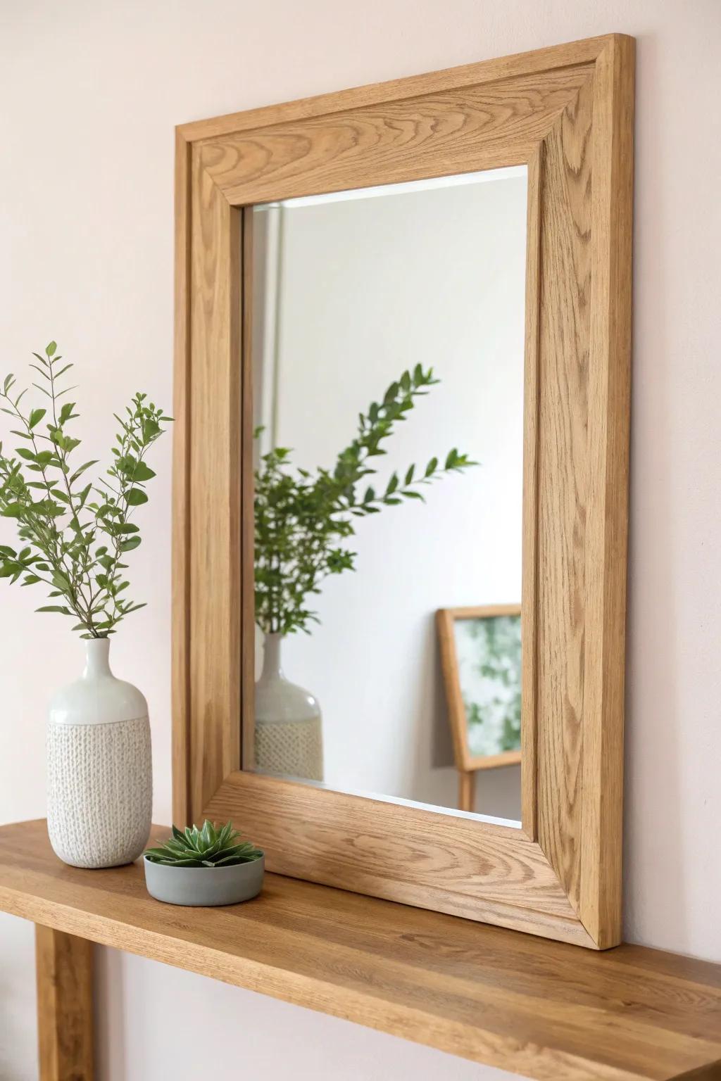 Magnify your area with a stylish mirror frame doubling as a utility ledge. Perfect for adding a hint of elegance and practicality!