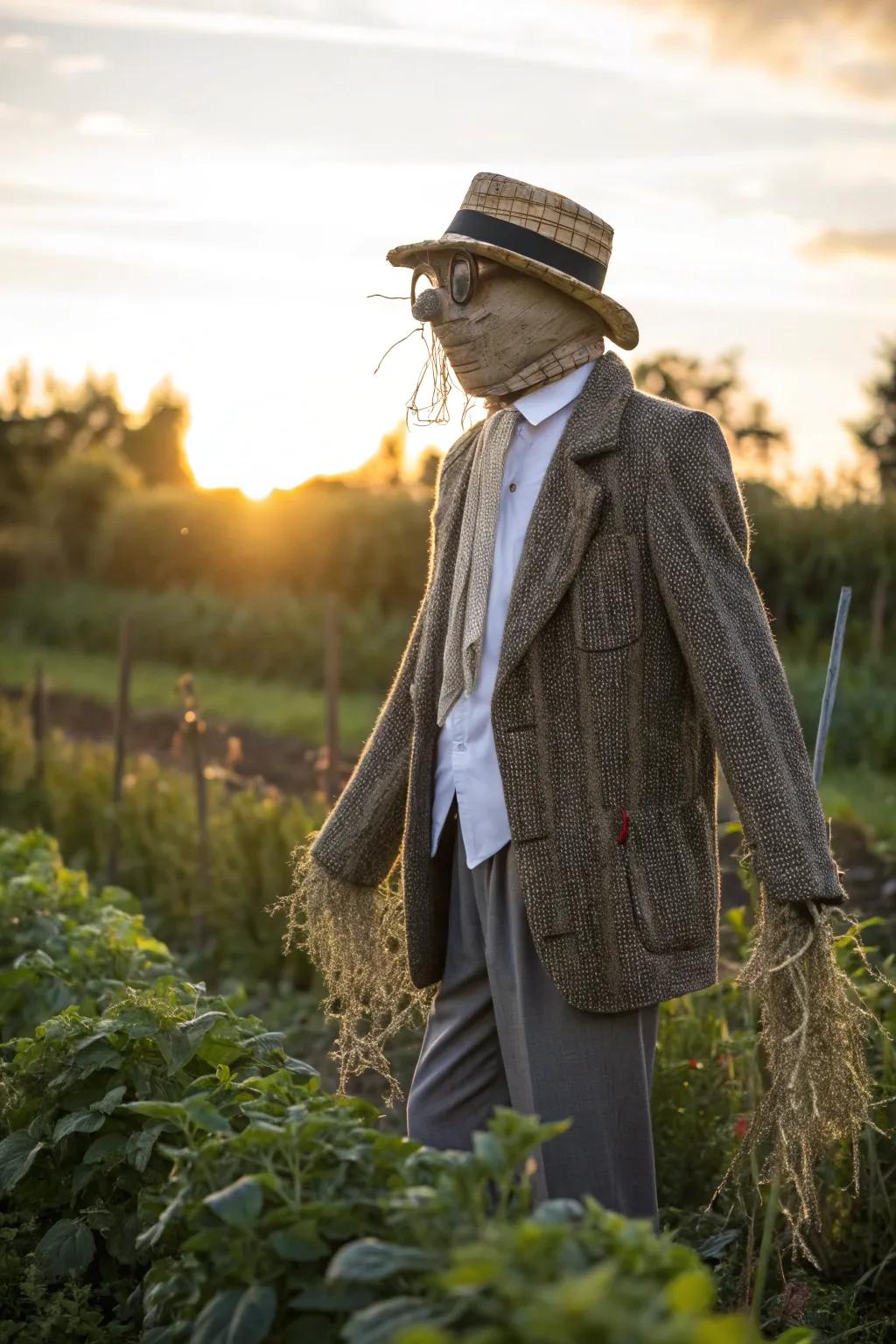 Imbue your garden with charm using a tailored scarecrow that's as graceful as it is purposeful.