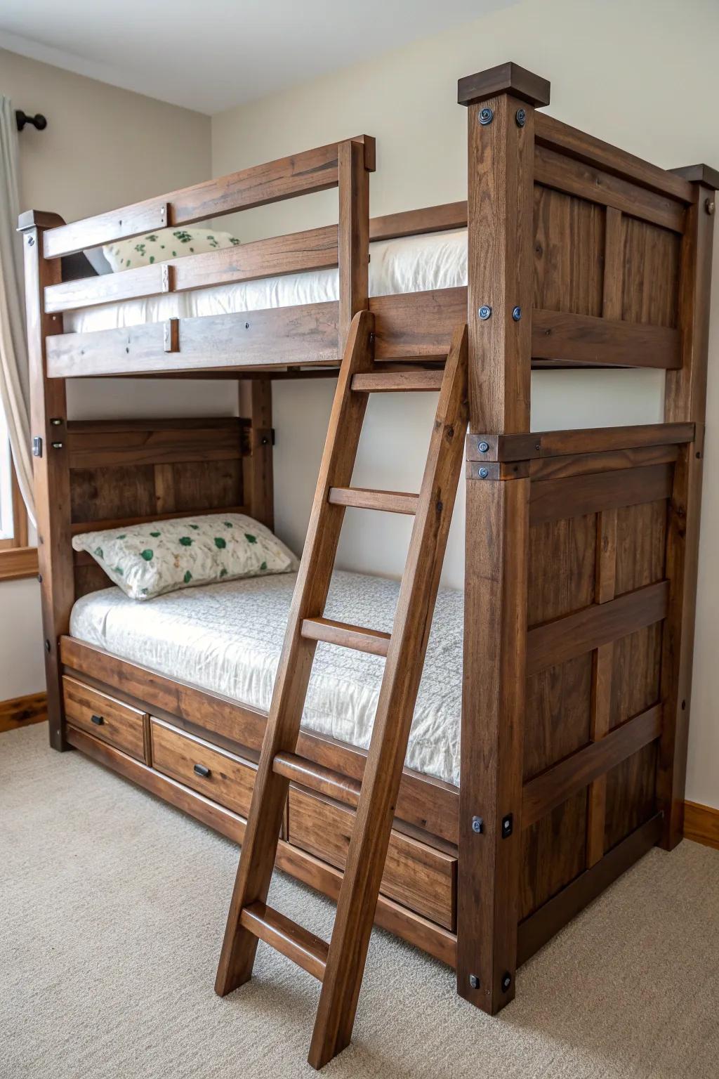 Revolutionize your vicinity through this spectacular convertible bunk bed, where artisanship melds with versatility.