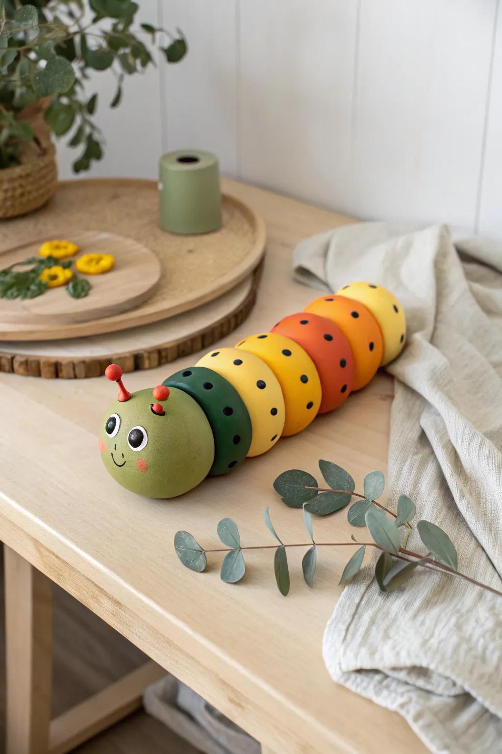 Craft your own joyful clay crawler — a delightful blend of color and creativity!
