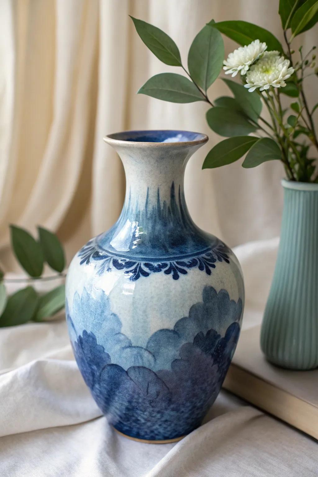 Uncover the artistry of monochrome magic through this indigo showpiece, wherein simplicity encounters sophistication.