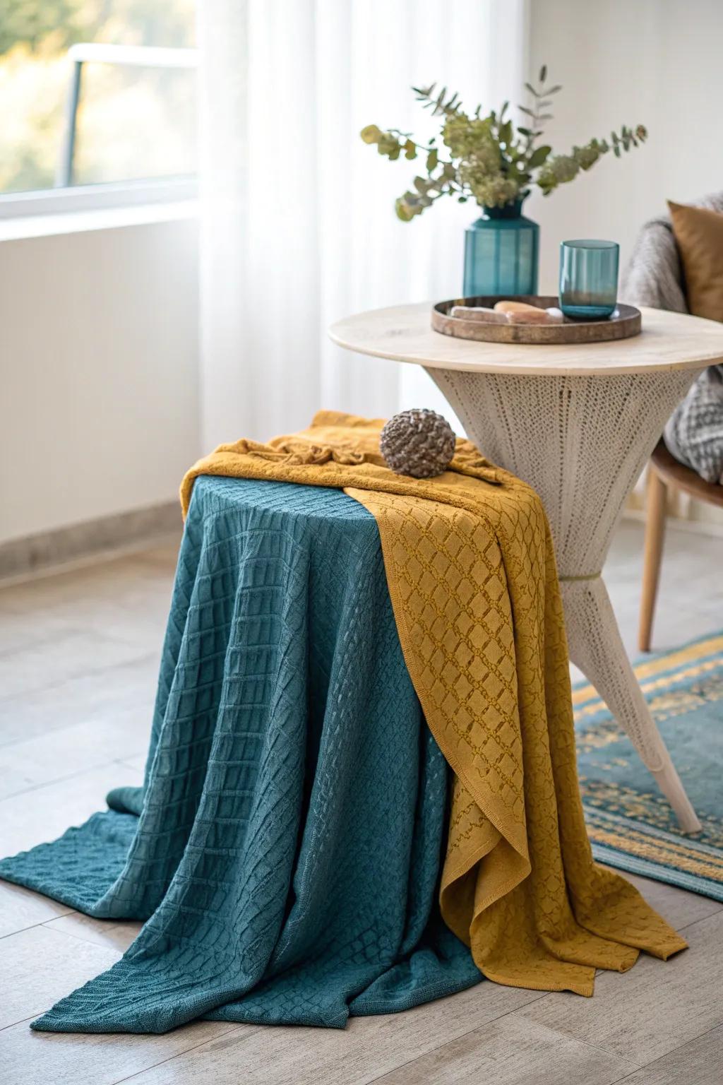 Transform your area through a snug material-enrobed end table blending minimalist sophistication with Boho charm.