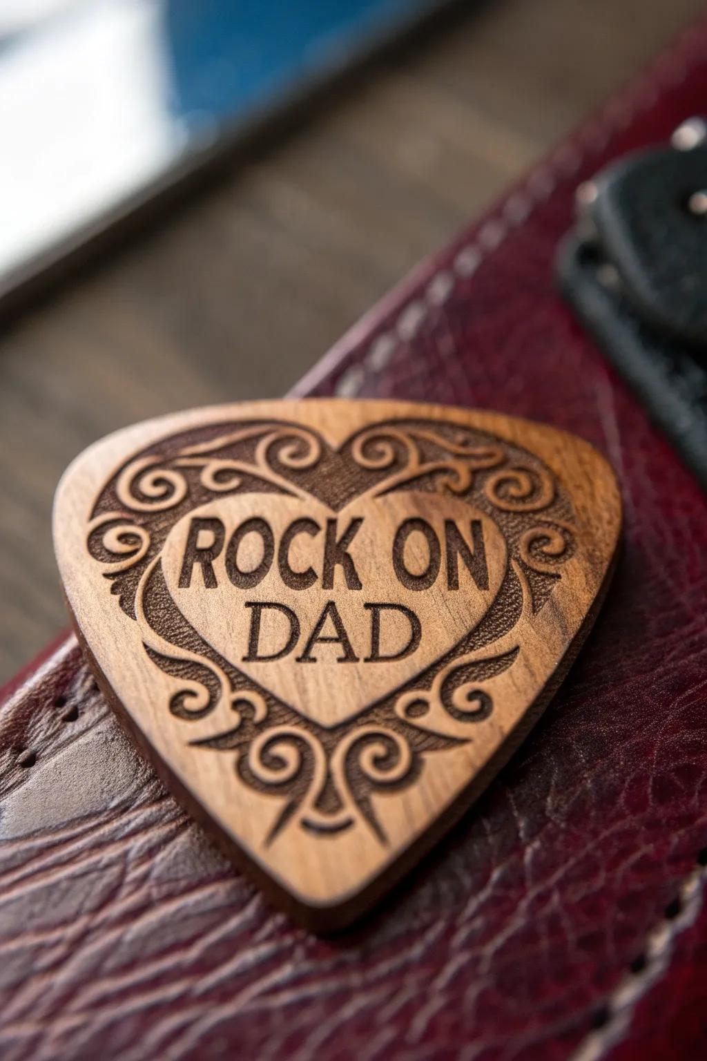 Celebrate your musical dad with a bespoke guitar plectrum that truly rocks!