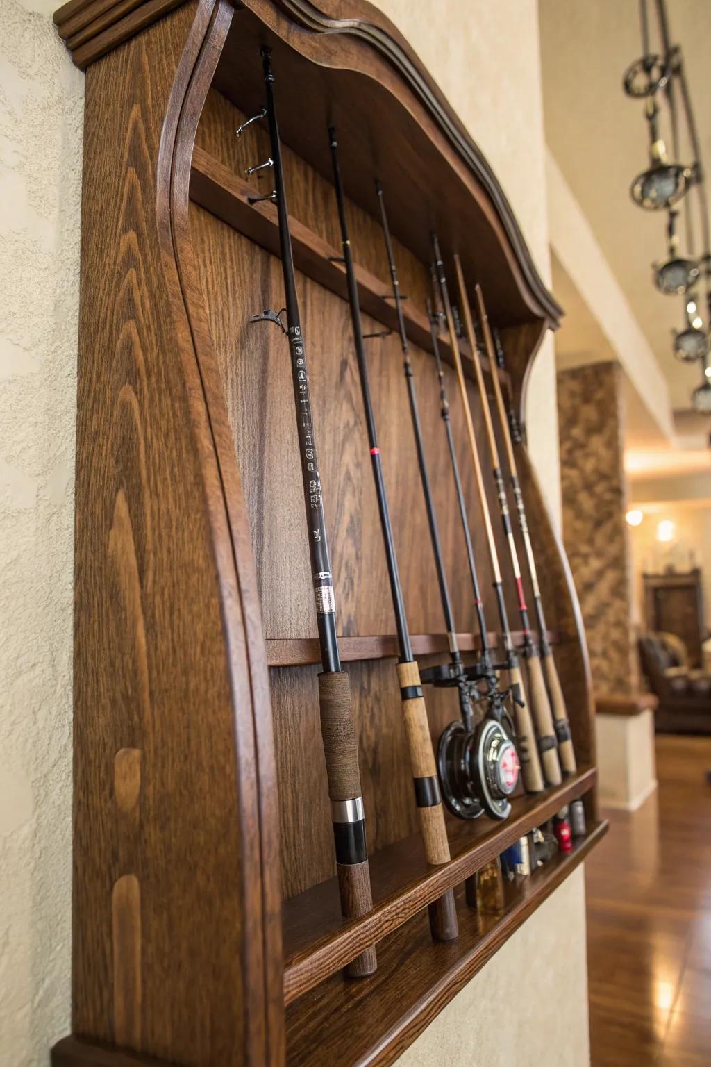 Elevate your space with a handcrafted timber pole rack, where craftsmanship converges with utility.