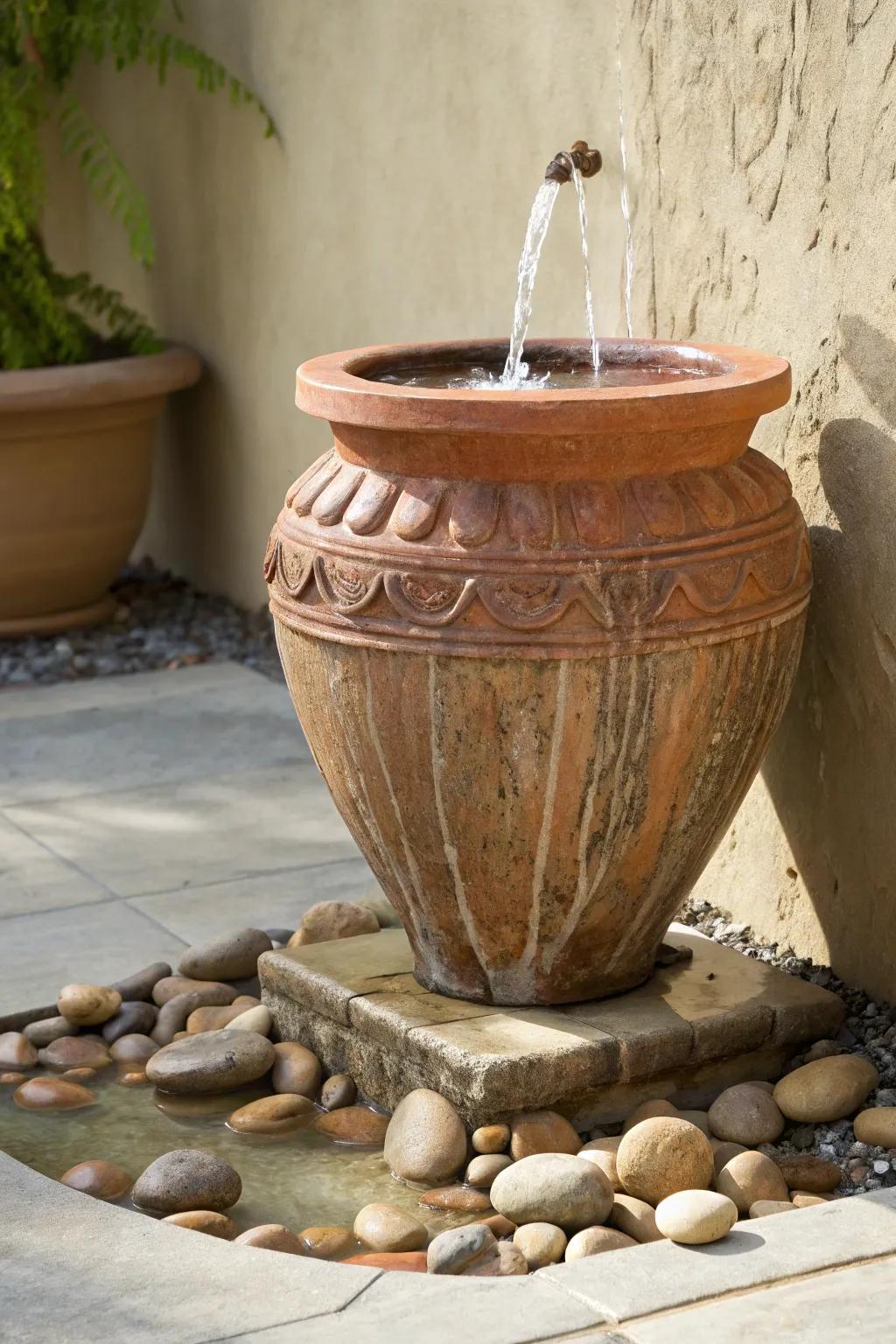 Transform your garden utilizing a vintage terracotta fountain, where simplicity meets timeless charm.