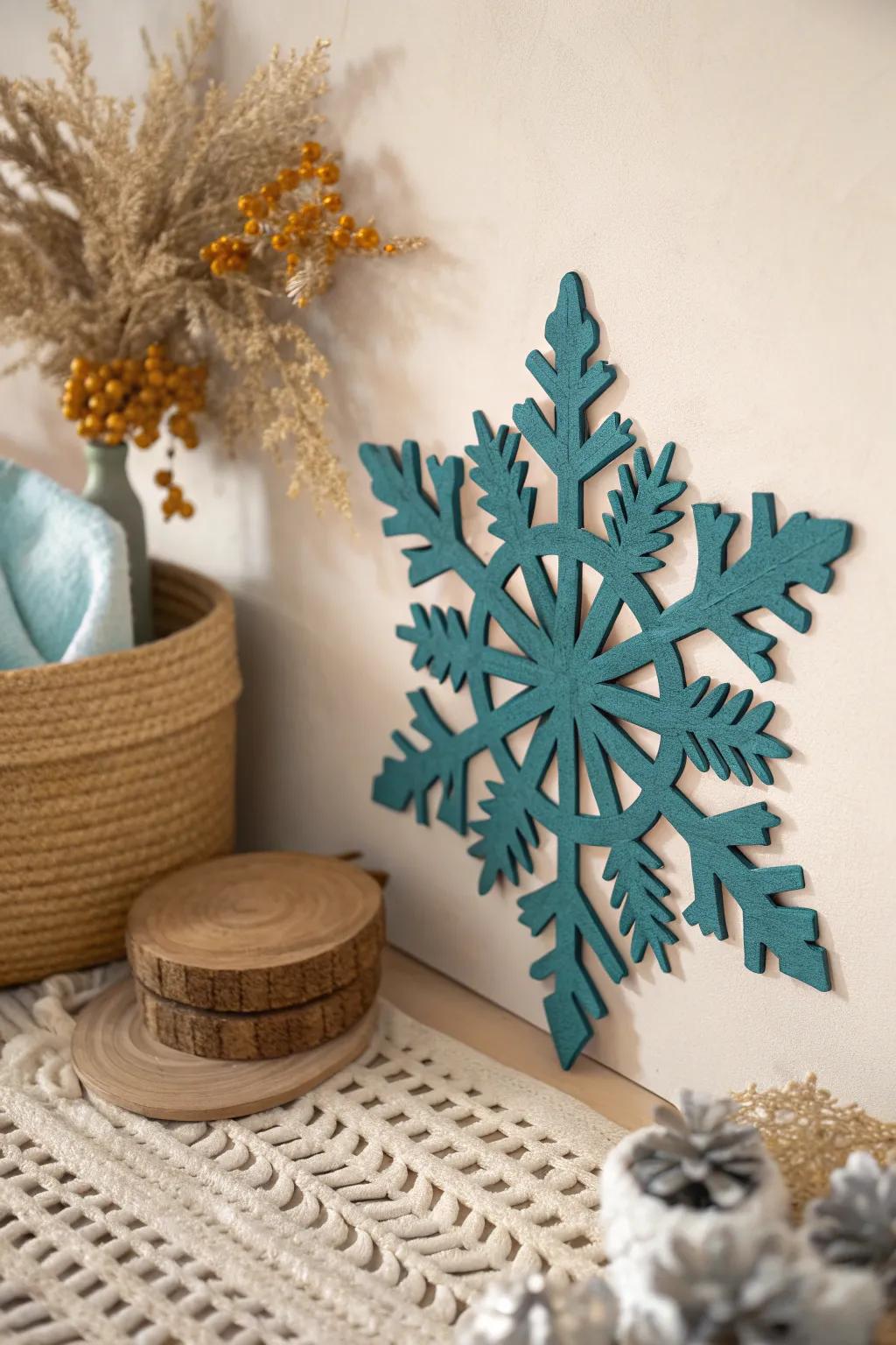 Elevate your holiday decor with this Scandinavian-inspired crafting foam snowflake mural art. Straightforward yet striking, it's a flawless fusion of minimalism and bohemian charm.