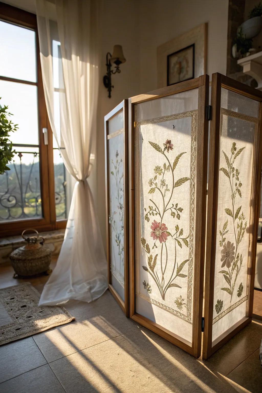 Double glass frames highlight the transparency of embroidery.