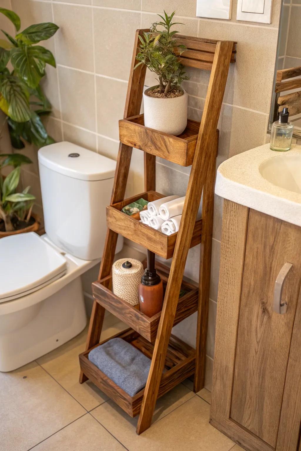 Elevate your lavatory decor with a handcrafted tiered caddy – where style converges with functionality.