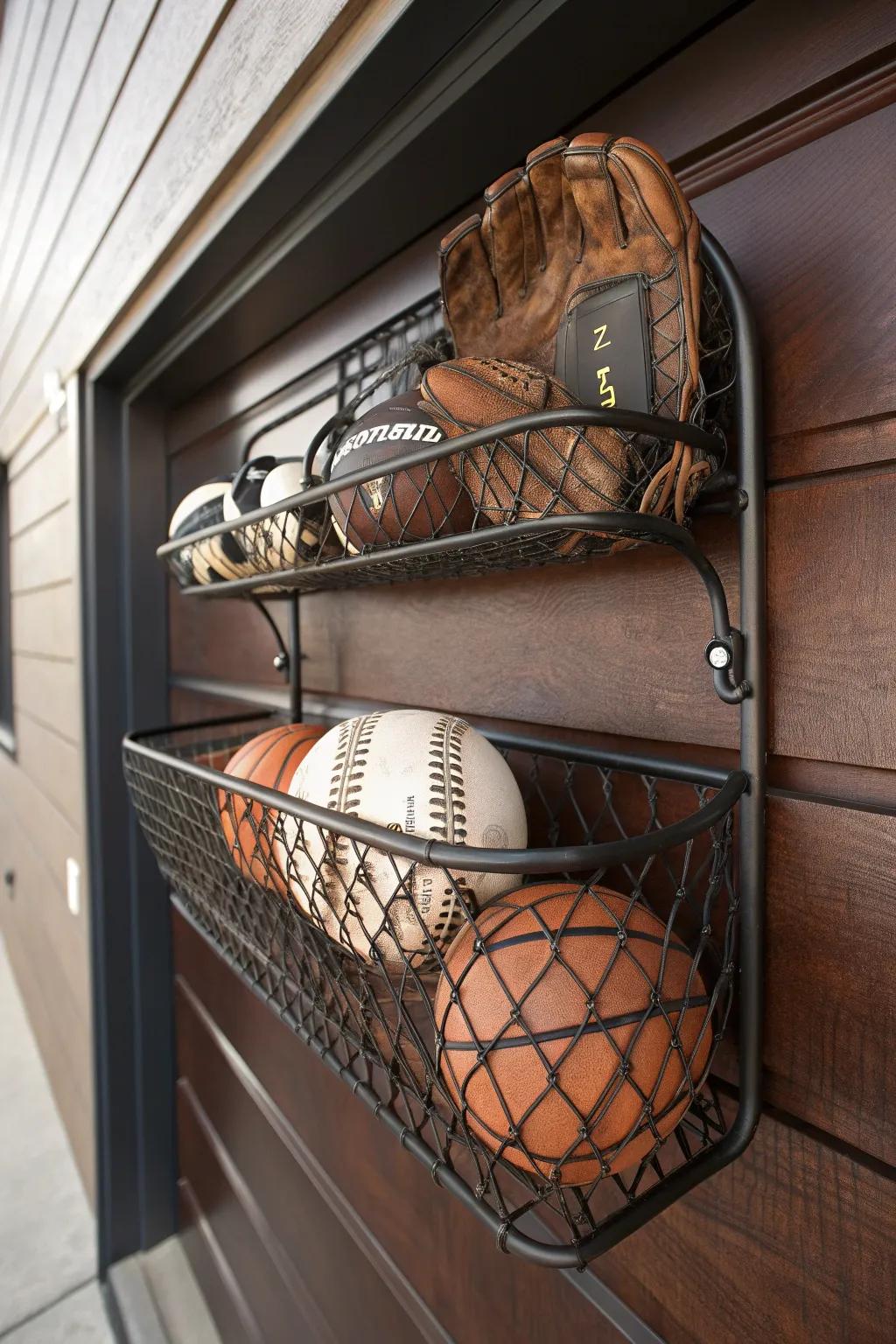 With a fashionable deep mesh basket that is ideal for keeping athletic equipment tidy and easily accessible, improve the structure of your garage.