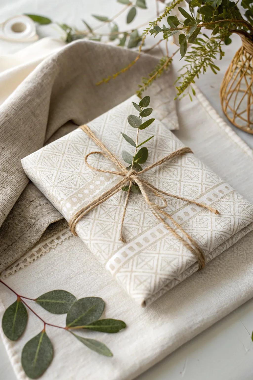 Elevate your gift-giving through a hint of grace and practicality—wrap your presents in a beautiful linen fabric square for a chic and thoughtful spectacle.