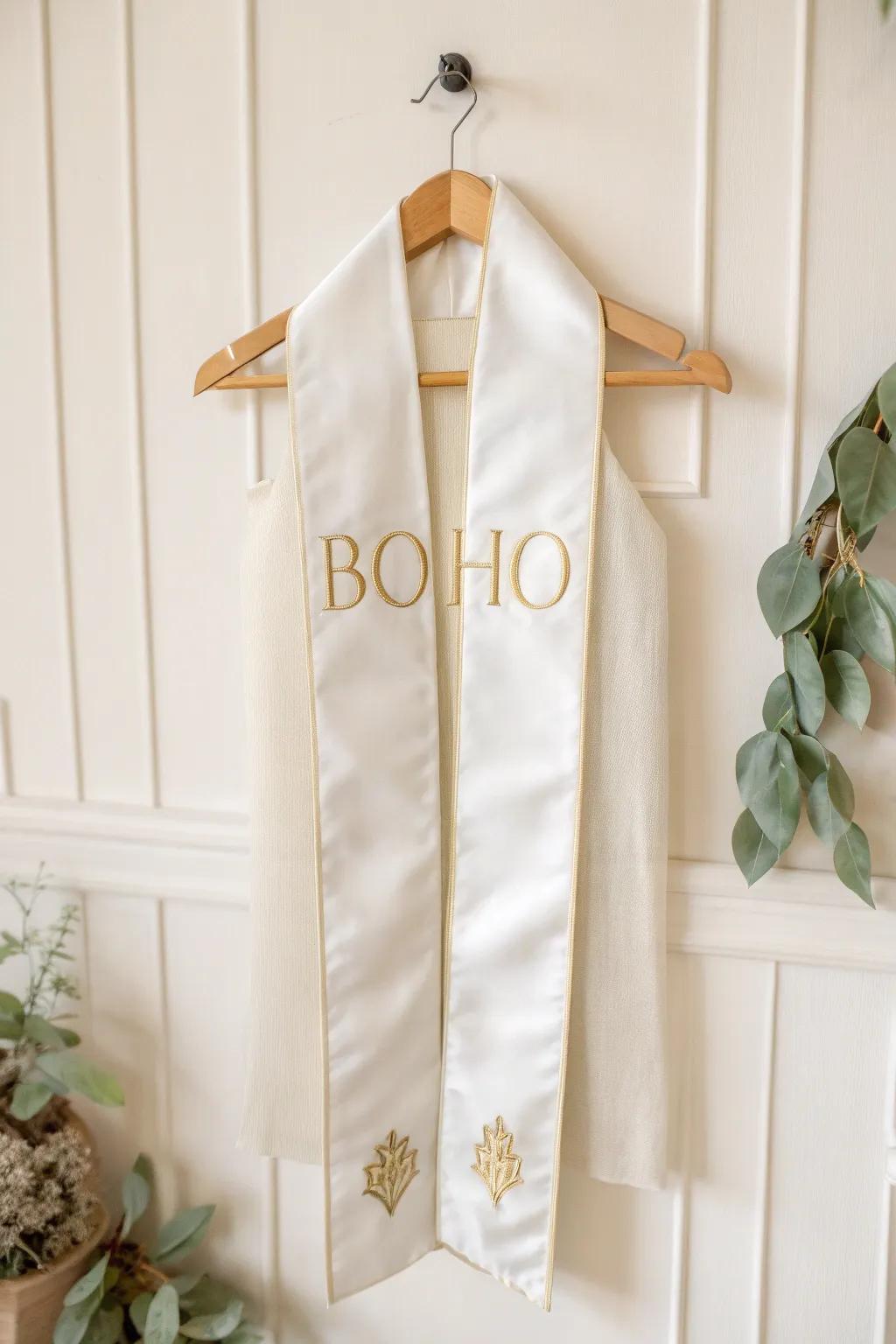 Embrace timeless sophistication with a minimalist calligraphic stole for your graduation celebration.