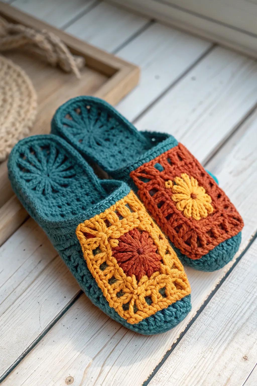 Step into comfort with these stunning, handcrafted granny square foot covers, where vibrant hues converge with minimalist charm.