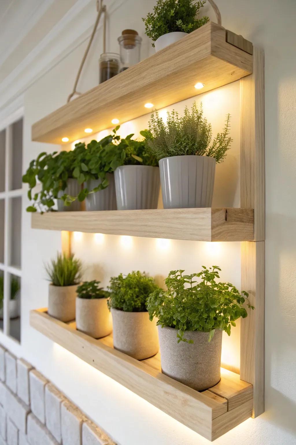 Illuminate your internal garden with a fashionable illuminated herb ledge – where minimalism meets nature.