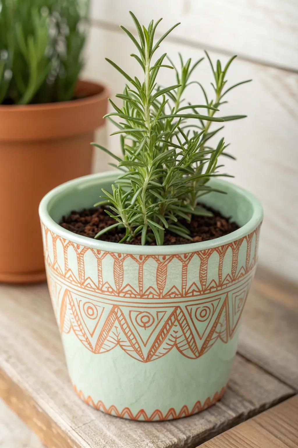 Effortless Elegance: Keep your rosemary thriving in style with this chic self-watering pot. 🌿✨ #ScandiBoho #GardenInspiration