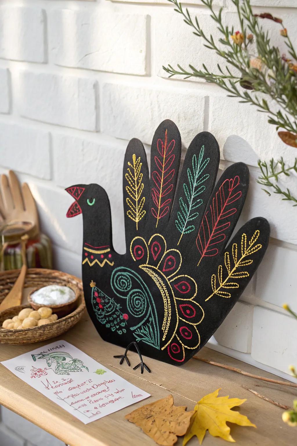 Blackboard Creativity: For your minimalist space, craft a stylish hand turkey.