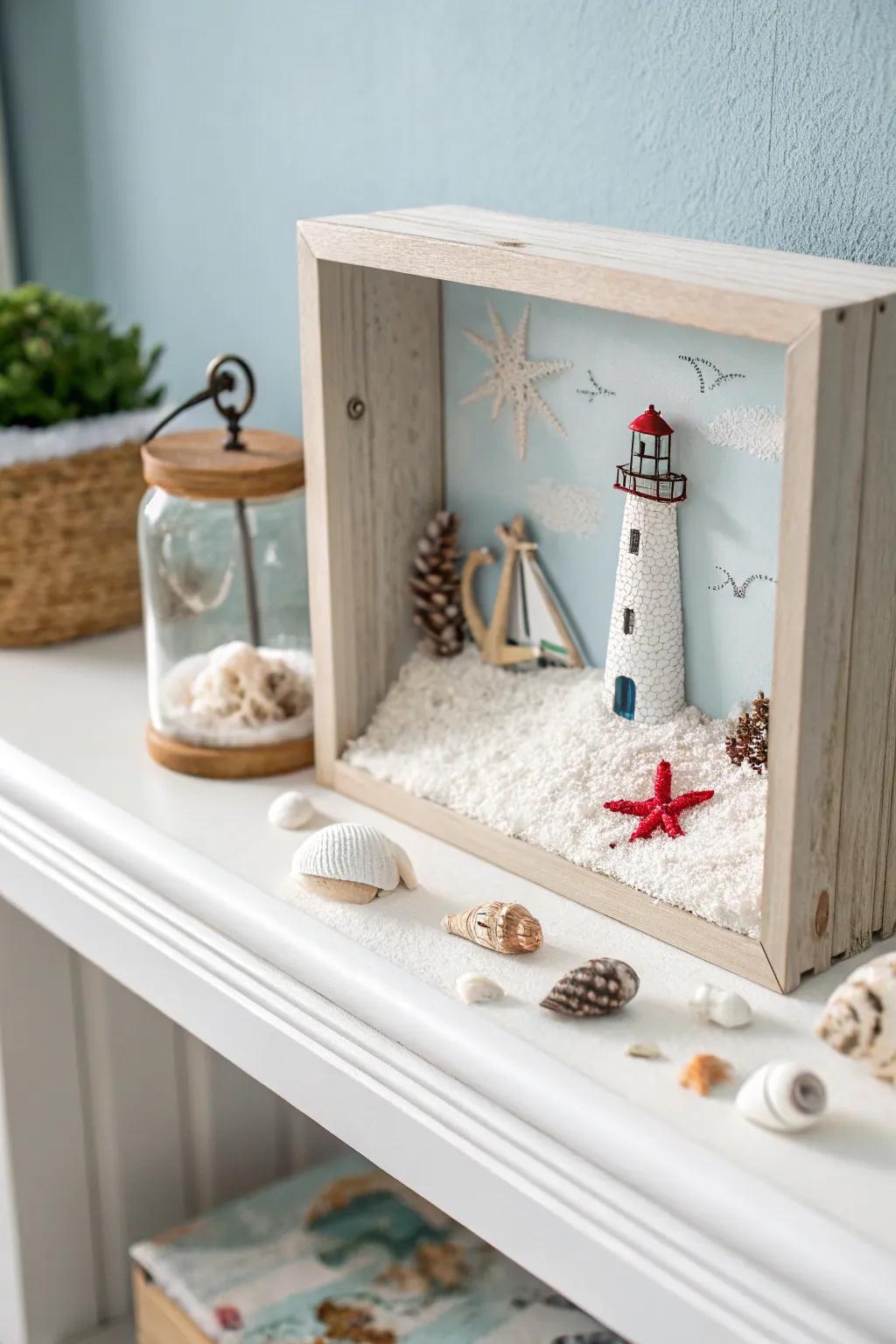 Capture the essence of the ocean with this refined nautical diorama container, a flawless amalgamation of minimalism and seaside caprice.