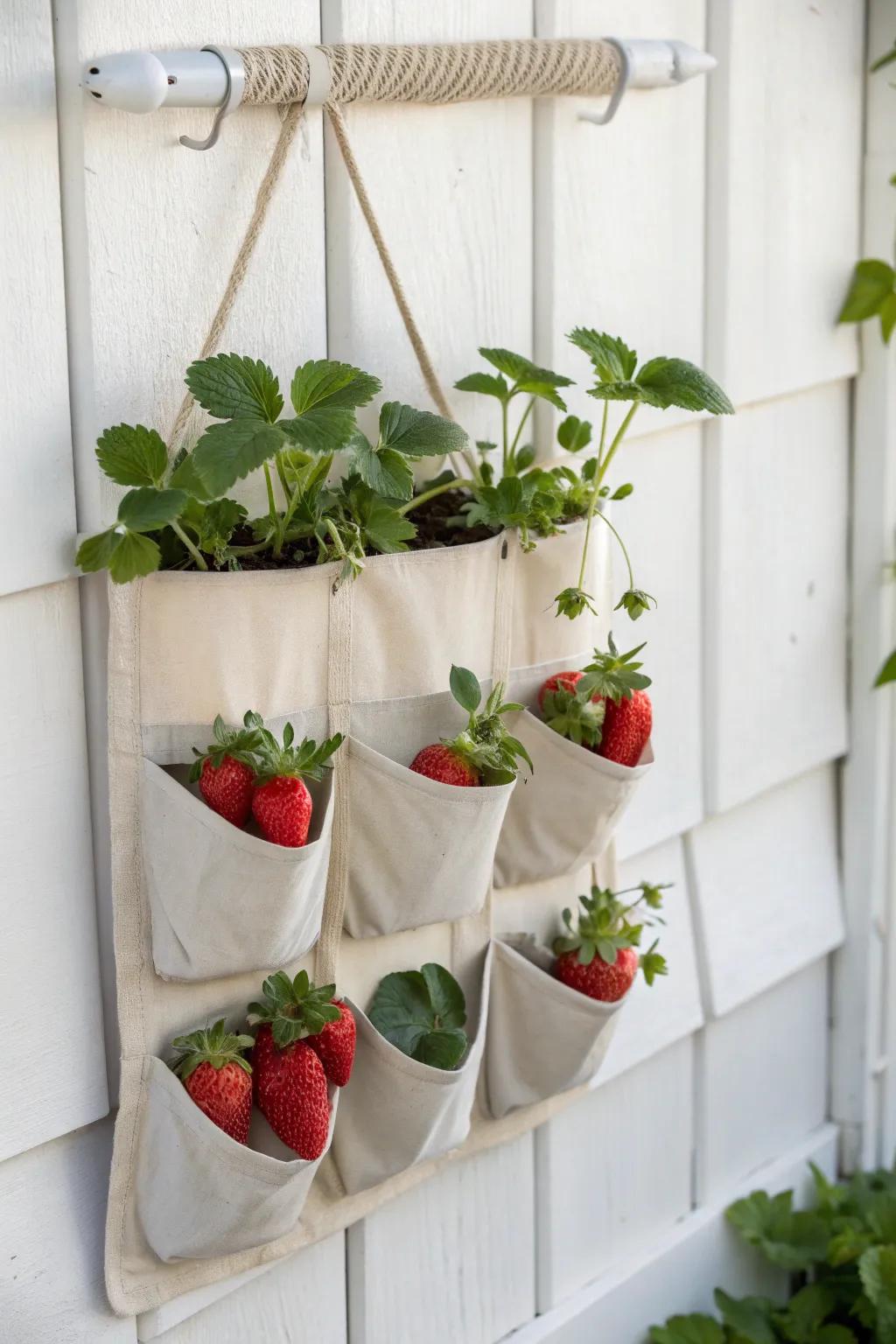 Transform your area with a hint of verdant creativity: strawberries residing within a shoe organizer!