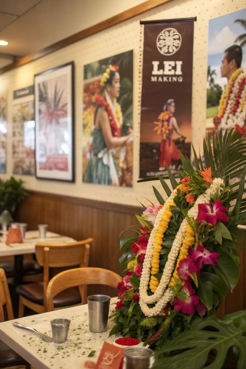 Garland work art pieces celebrate Hawaiian traditions and artistry.