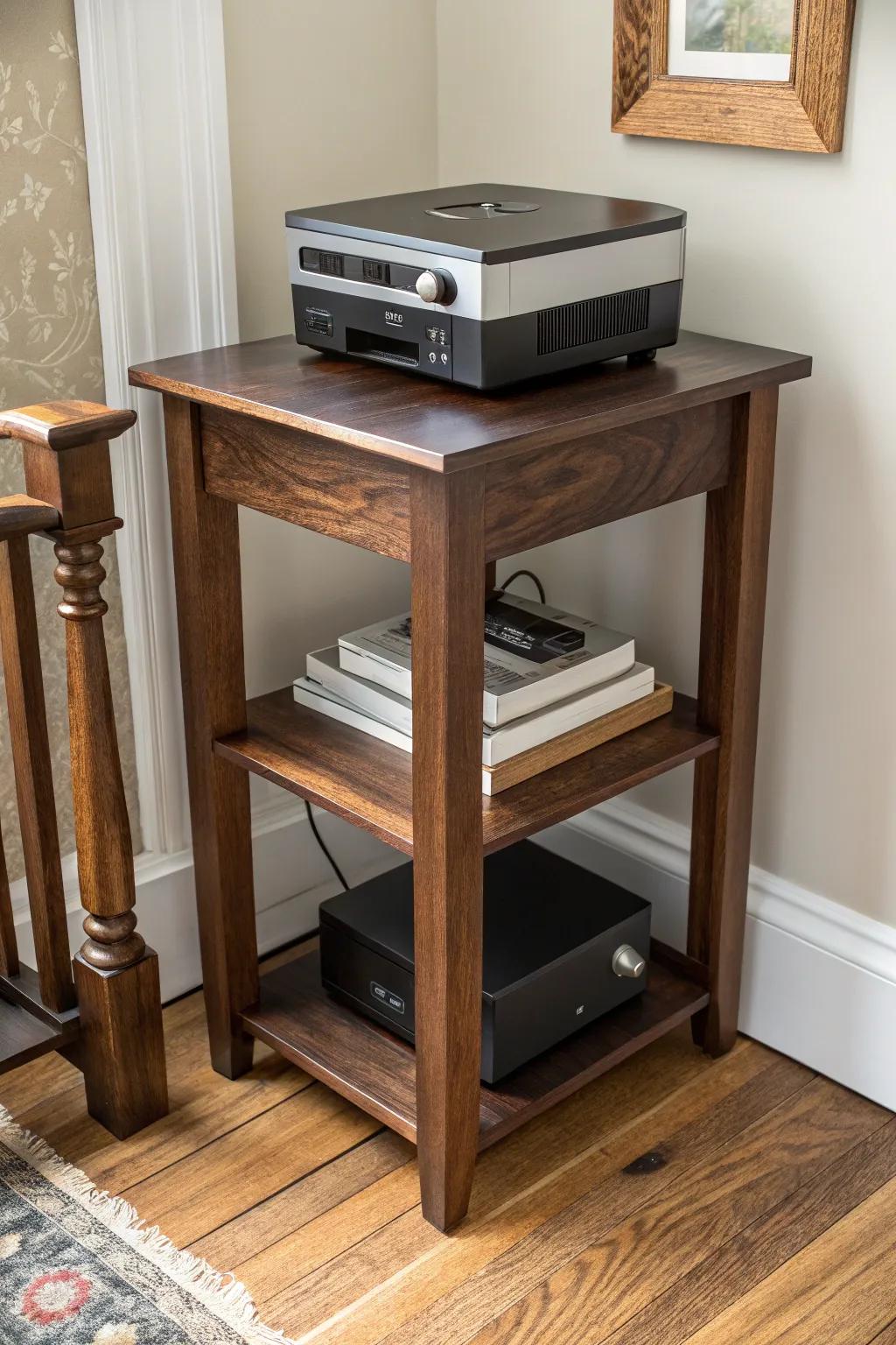 Transform forgotten corners with the art of craftsmanship: A sleek, space-saving heat press stand.