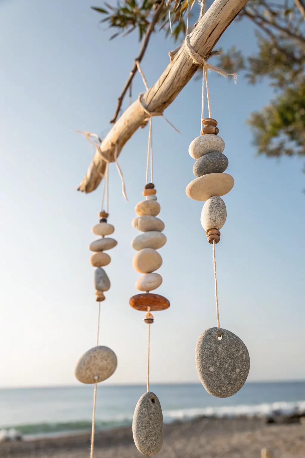 Nature's melody: Transform your garden with a stunning lithic and gravel wind chime.