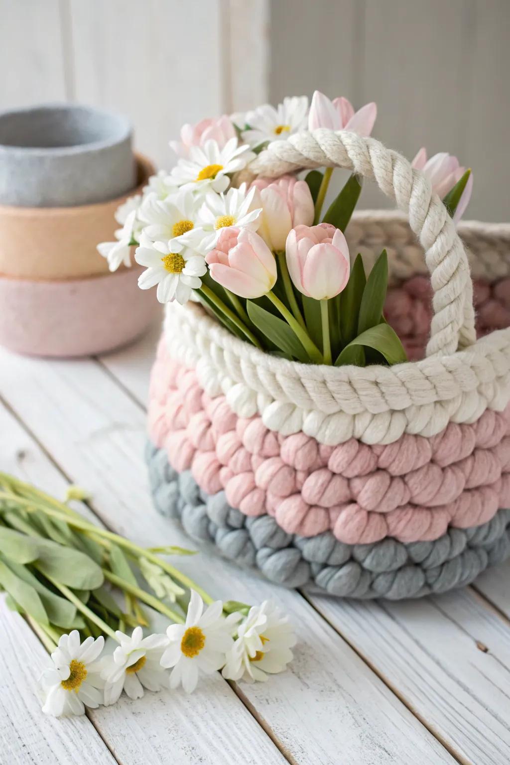 Incorporate a hint of snug sophistication to your Easter with this hand-fashioned compressed fleece basket, impeccable for those who cherish simplicity and innate splendor.