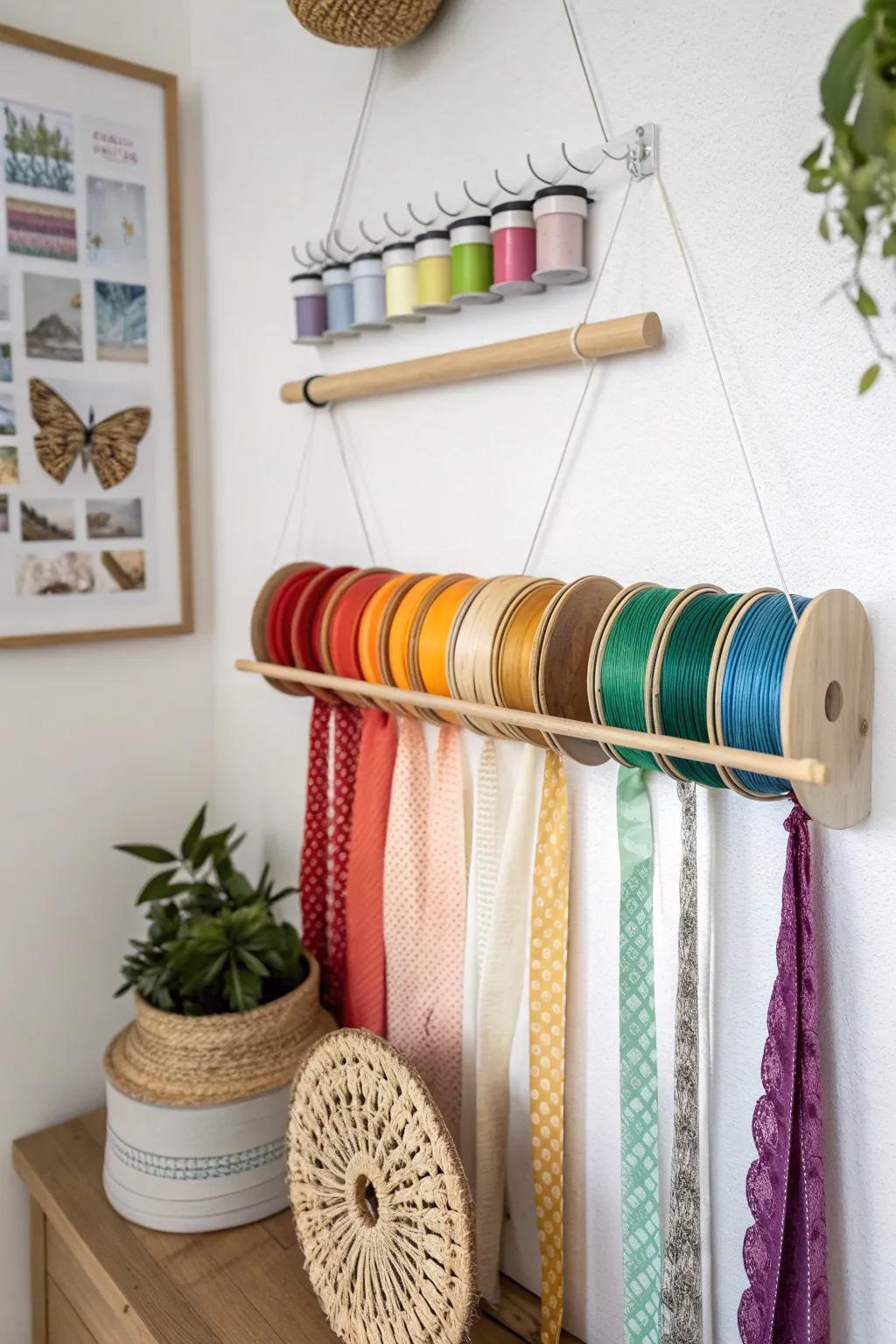 Transform your creative space via chic tension bar storage for a splash of color and creativity!