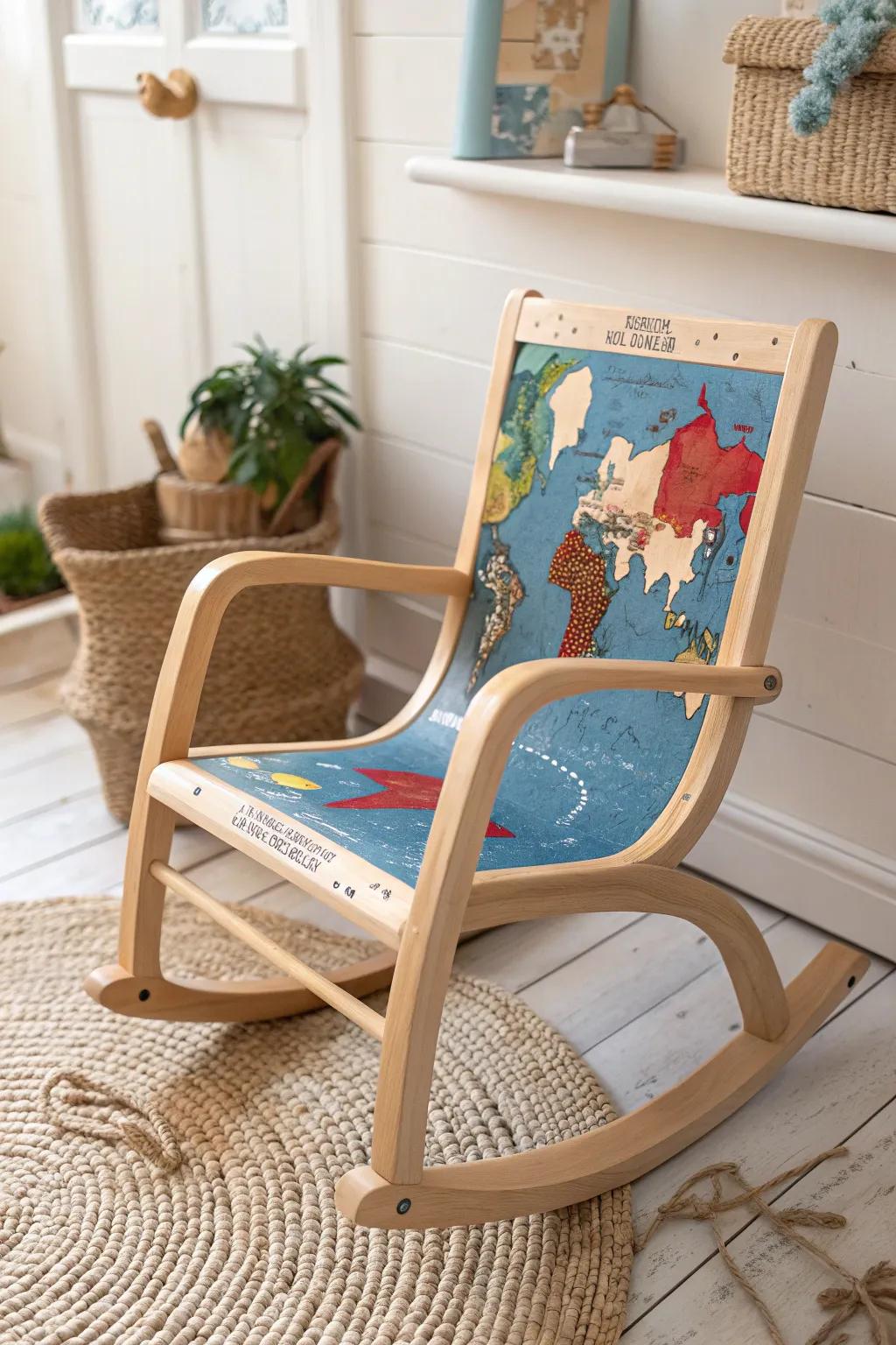 Await Adventure: Let every sway of this charming chart-themed chair inspire your little one's journey around the world.