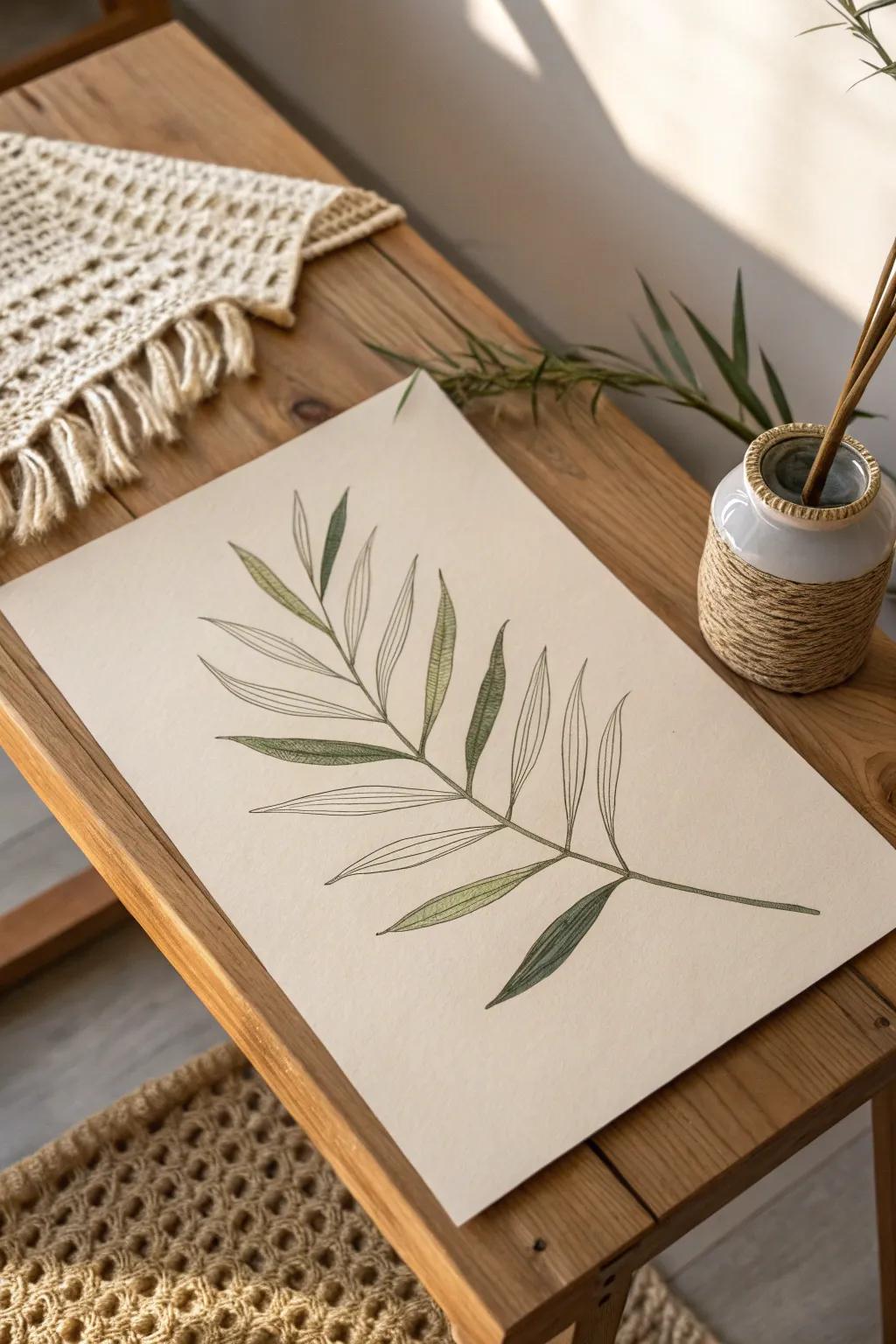 Convey serenity with minimalist greenstalk leaf art, where simplicity meets natural elegance.