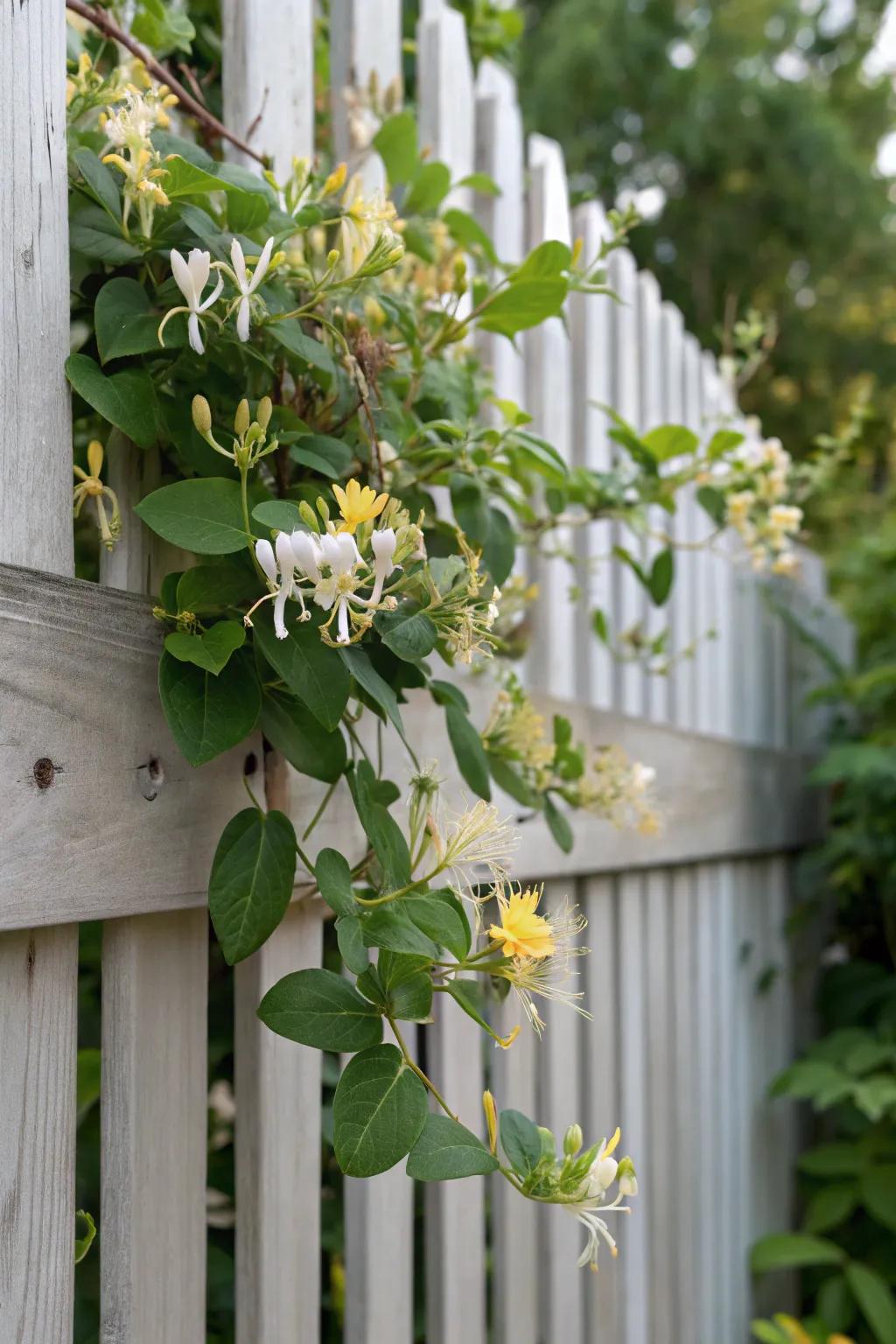 Appreciate nature's perfume with a woodbine-adorned fence, a perfect blend of minimalist elegance and boho charm.